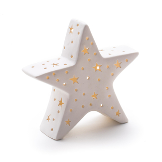 Porzellan Stern weiß mit LED Größe L 14,5 x 13,5cm