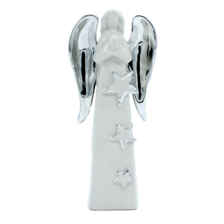 Keramik Engel stehend silber-weiß 25cm