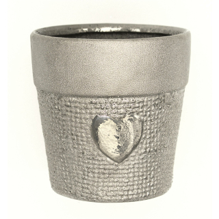 Keramik Pflanzgefäß Silber mit Herz