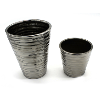 Keramik Vase Silber 11,5 cm und 19 cm