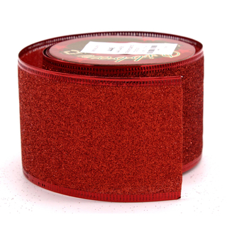 Schleifenband aus Stoff 6,3 cm x 2,7 m in Rot Glitzer - 1 Stück