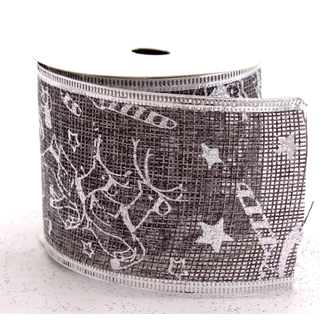 Schleifenband in grau mit Weihnachtsmann 6,3 cm x 2,7 m - 1 Stück