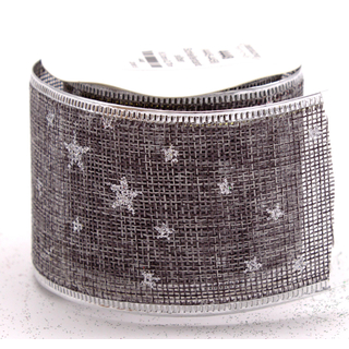 Schleifenband in grau mit Sternen 6,3 cm x 2,7 m - 1 Stück