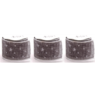 Schleifenband in grau mit Sternen 6,3 cm x 2,7 m - 3 Stück