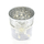 Teelichthalter aus Glas weiß und silber spiegelnd mit Blume und Perlen 1 Stück 7 x 8cm