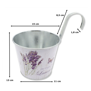 Metall Hängetopf - Ø 15cm x 13cm Lavendel und Schmetterling 1 Stück