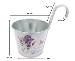 Metall Hängetopf - Ø 15cm x 13cm Lavendel und Schmetterling 2 Stück