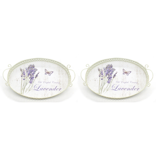 Metall Tablett - 42cm x 28cm Lavendel und Schmetterling 2 Stück